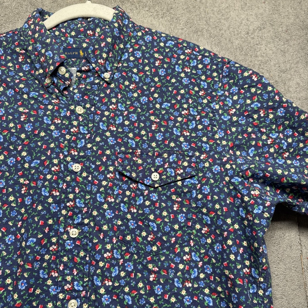 Polo Ralph Lauren Blue Floral Button Down Shirt Short Sleeve Medium